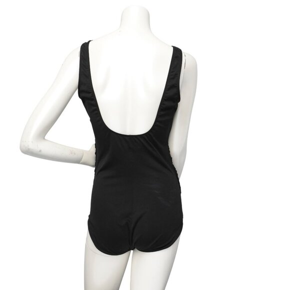 Speedo Side Shirred One-Piece Swimsuit Bathing Suit Classic Black Scoop Back 12 - Picture 3 of 9